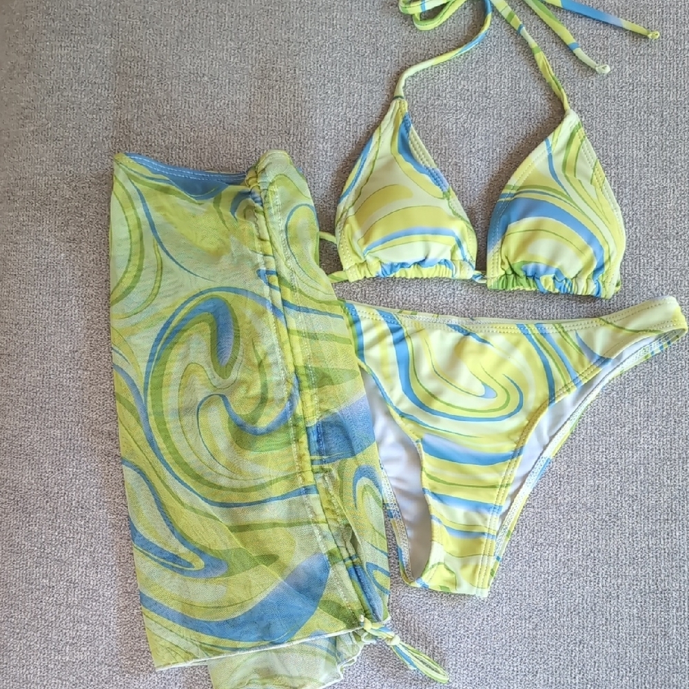 Yellow and Blue Swirl Bikini Set